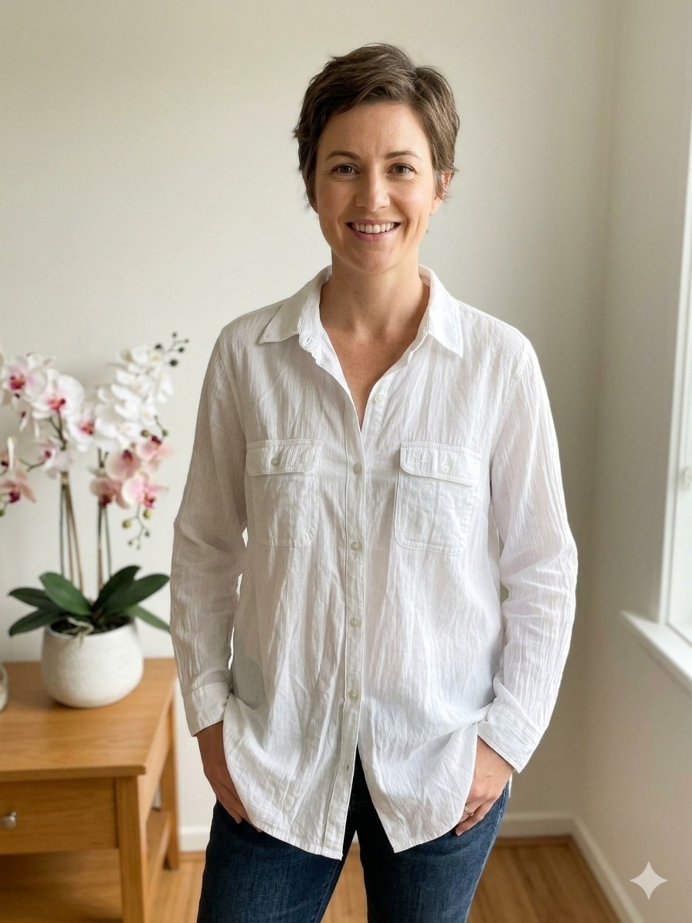 Lauren Ralph Lauren White Button-Up with Black Label